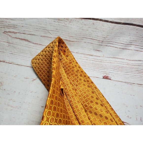 Uptown U Gold Men Gold Bubble Design Hand Made Fiber Brown Stripe Inset Necktie - Picture 11 of 12